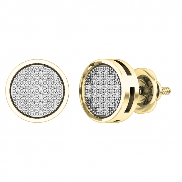 0.10 Carat (ctw) 10K Yellow Gold Round White Diamond Ladies Micro Pave Setting Circle Stud Earrings 1/10 CT