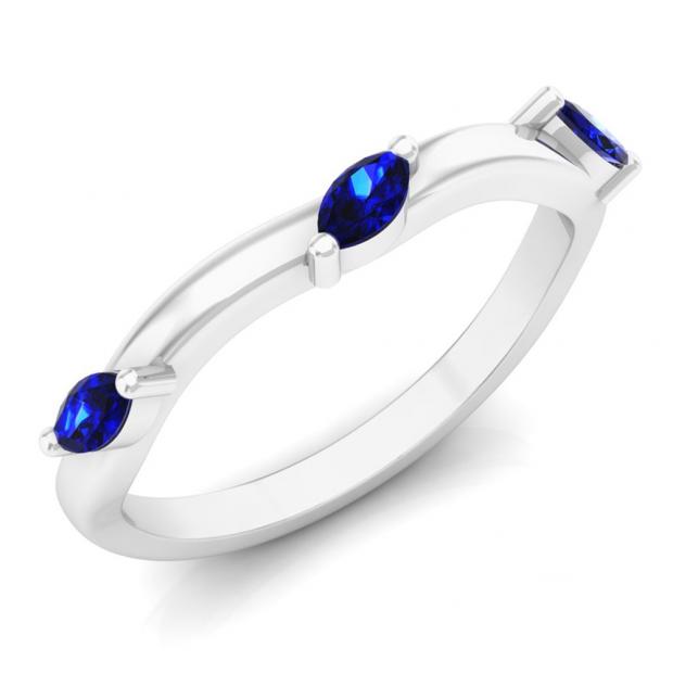 0.35 Carat (ctw) Sterling Silver Marquise Cut Blue Sapphire Ladies Vintage Style Stackable Anniversary Wedding Band 1/3 CT