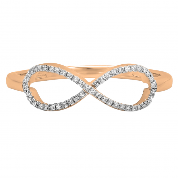 0.10 Carat (ctw) 14K Rose Gold Round White Diamond Ladies Swirl Infinity Love Promise Ring 1/10 CT