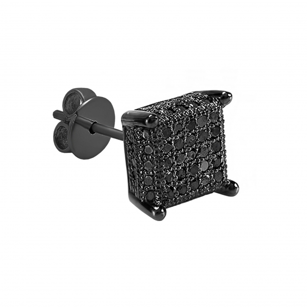 0.25 Carat (ctw) Black Diamond Ice Cube Mens Stud Earring 1/4 CT (Only 1 Pc) Sterling Silver