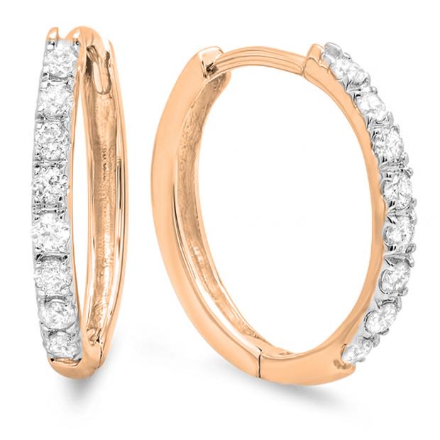 0.20 Carat (ctw) 14K Rose Gold Round White Diamond Ladies Huggie Hoop Earrings 1/5 CT