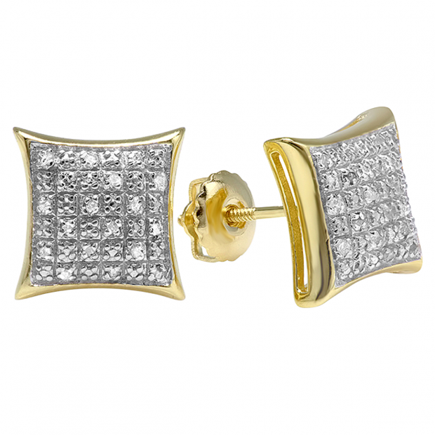 0.23 Carat (ctw) 18K Yellow Gold Plated Sterling Silver Round White Diamond Kite Shape Domed Mens Hip Hop Iced Stud Earrings 1/4 CT