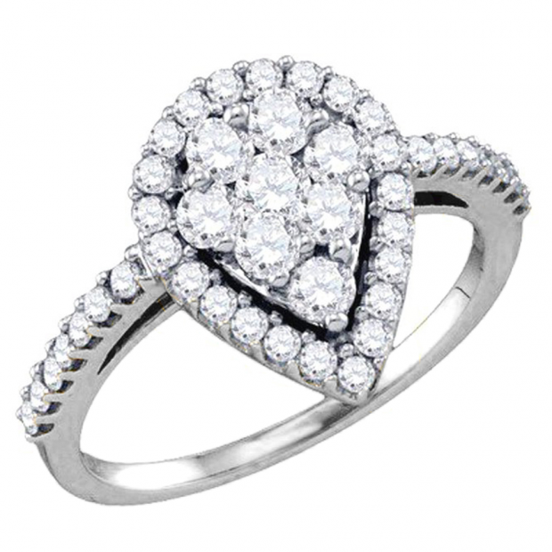 0.90 Carat (ctw) 10K White Gold Round Cut White Diamond Ladies Right Hand Cluster Fashion Ring