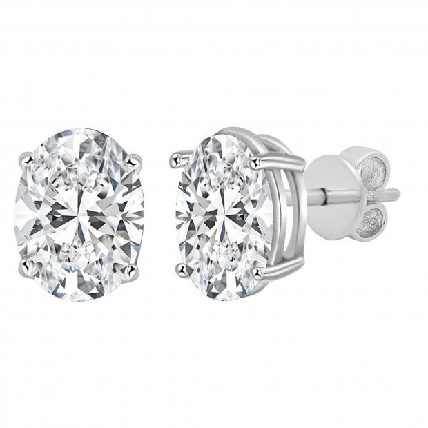 925 Sterling Silver 4 Prong Solitaire Stud Earrings, 1.30 CT Oval Cubic Zirconia in Push Back