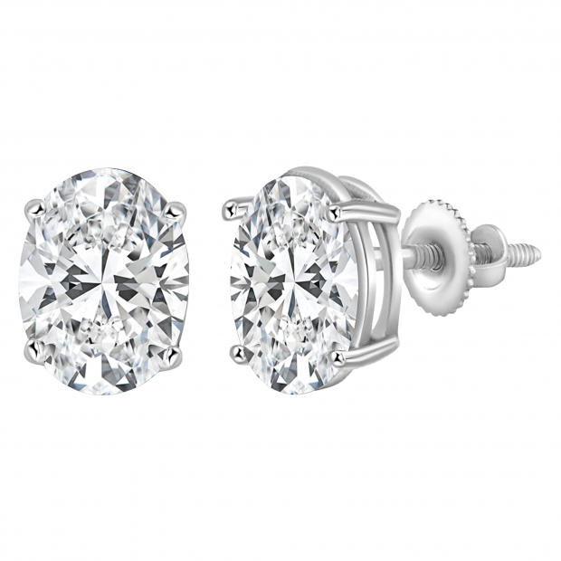 925 Sterling Silver 4 Prong Solitaire Stud Earrings, 1.30 CT Oval Cubic Zirconia in Screw Back