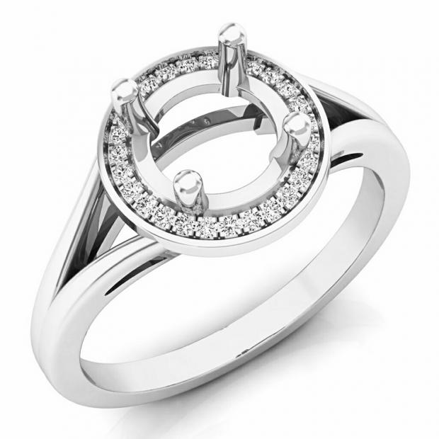 0.10 Carat (ctw) 10K White Gold Round Cut White Diamond Ladies Bridal Split Shank Semi Mount Engagement Ring 1/10 CT