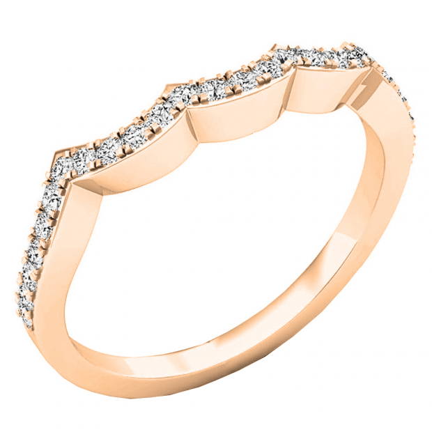 0.25 Carat (ctw) 10K Rose Gold Round Diamond Ladies Stackable Wedding Contour Guard Band 1/4 CT