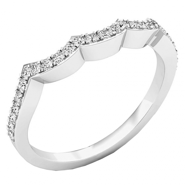 0.25 Carat (ctw) 10K White Gold Round Diamond Ladies Stackable Wedding Contour Guard Band 1/4 CT