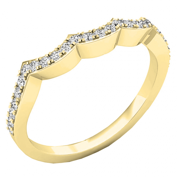 0.25 Carat (ctw) 10K Yellow Gold Round Diamond Ladies Stackable Wedding Contour Guard Band 1/4 CT