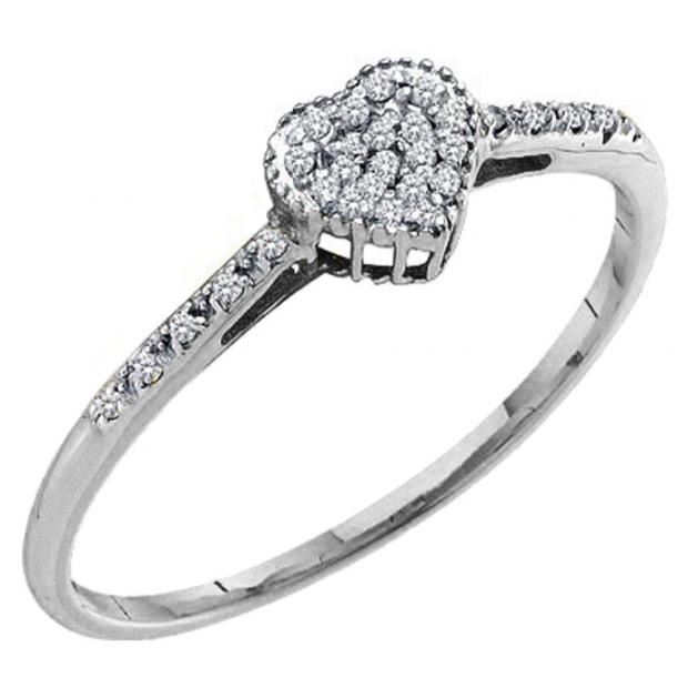 0.15 Carat (ctw) 14K White Gold Round White Diamond Ladies Bridal Heart Shaped Promise Ring