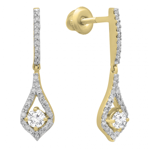 0.38 Carat (ctw) 10K Yellow Gold Round White Diamond Ladies Dangling Drop Earrings