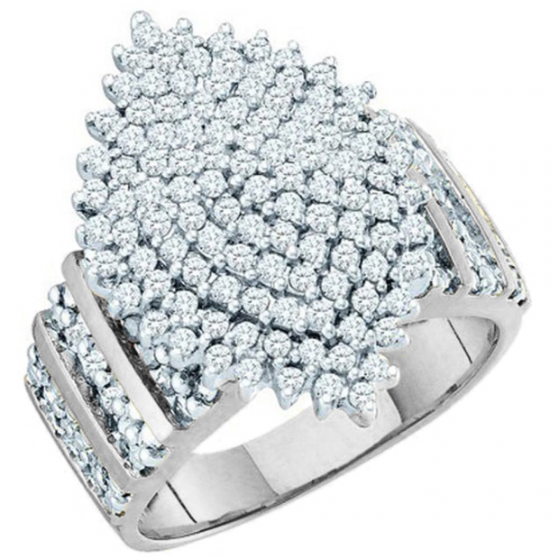 1.15 Carat (ctw) 10K White Gold Round Cut White Diamond Ladies Cluster Right Hand Ring