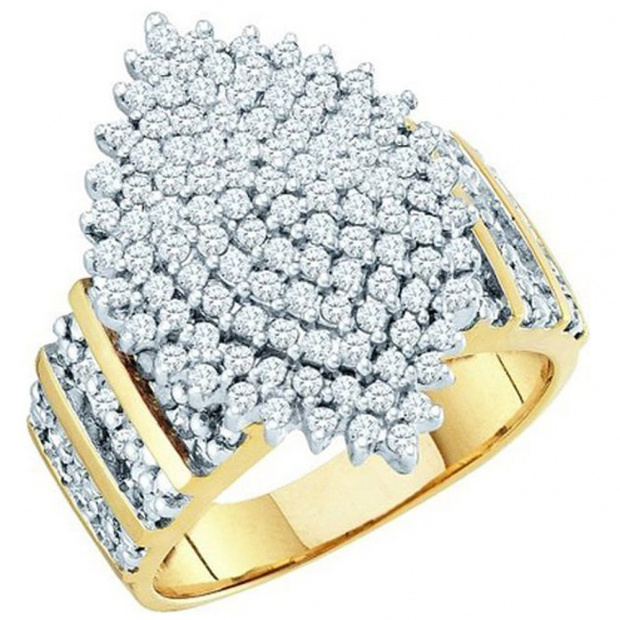 1.15 Carat (ctw) 10K Yellow Gold Round Cut White Diamond Ladies Cluster Right Hand Ring