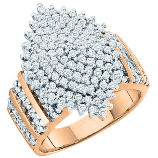 1.15 Carat (ctw) 18K Rose Gold Round Cut White Diamond Ladies Cluster Right Hand Ring