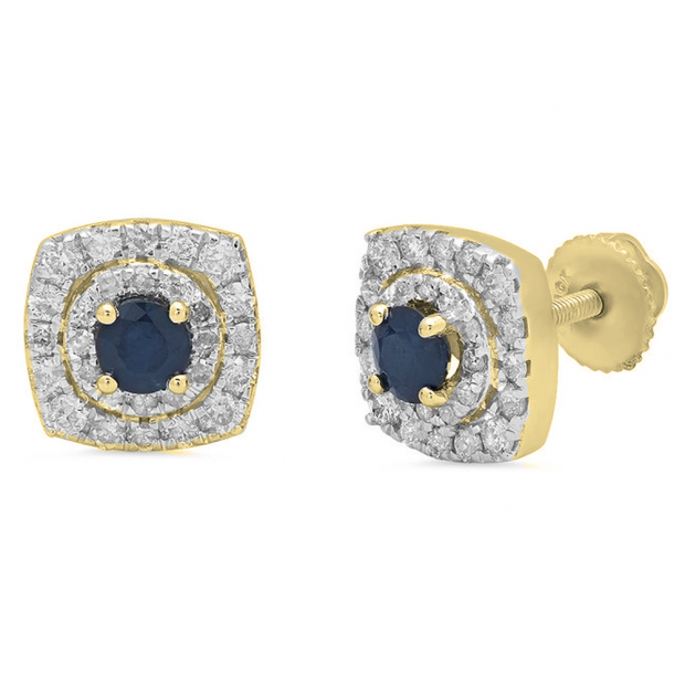 1.42 Carat (ctw) 18K Yellow Gold Round Cut Blue Sapphire & White Diamond Ladies Halo Style Stud Earrings