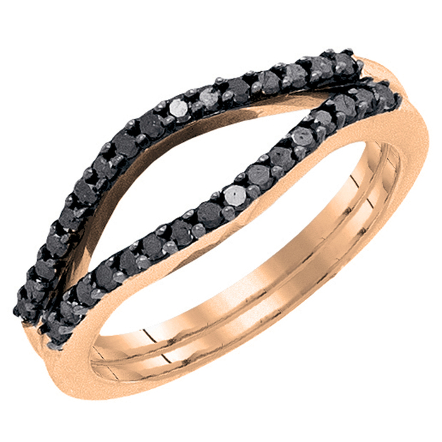 0.35 Carat (ctw) 10K Rose Gold Round Champagne Diamond Ladies Anniversary Enhancer Guard Double Ring Wedding Band 1/3 CT