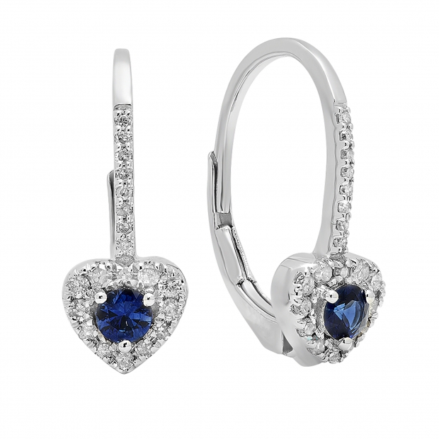 0.50 Carat (ctw) 14K White Gold Round Cut Blue Sapphire & White Diamond Ladies Heart Shaped Halo Style Dangling Drop Earrings 1/2 CT