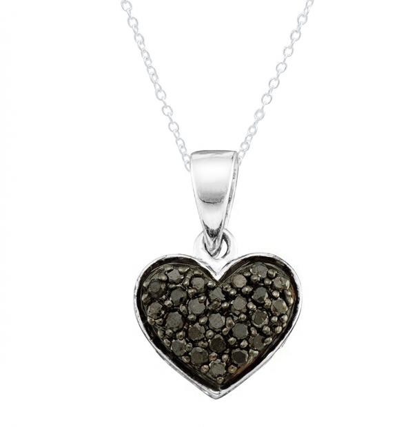 0.20 Carat (ctw) 10K White Gold Round Cut Black Diamond Ladies Heart Pendant 1/5 CT