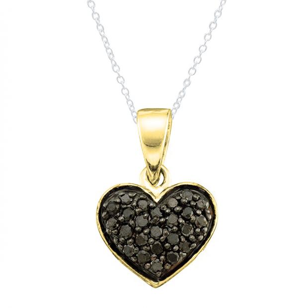 0.20 Carat (ctw) 18K Yellow Gold Round Cut Black Diamond Ladies Heart Pendant 1/5 CT