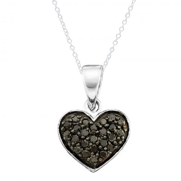 0.20 Carat (ctw) Round Black Diamond Ladies Heart Pendant 1/5 CT 18K White Gold