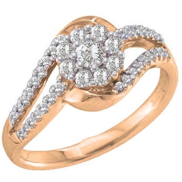 0.55 Carat (ctw) 14K Rose Gold Round White Diamond Ladies Split Shank Bridal Halo Engagement Ring 1/2 CT