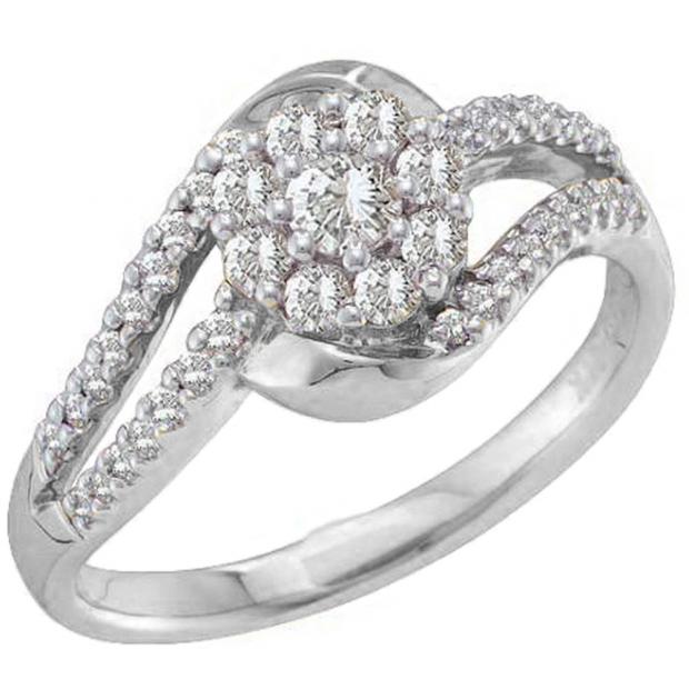 0.55 Carat (ctw) 14K White Gold Round White Diamond Ladies Split Shank Bridal Halo Engagement Ring 1/2 CT