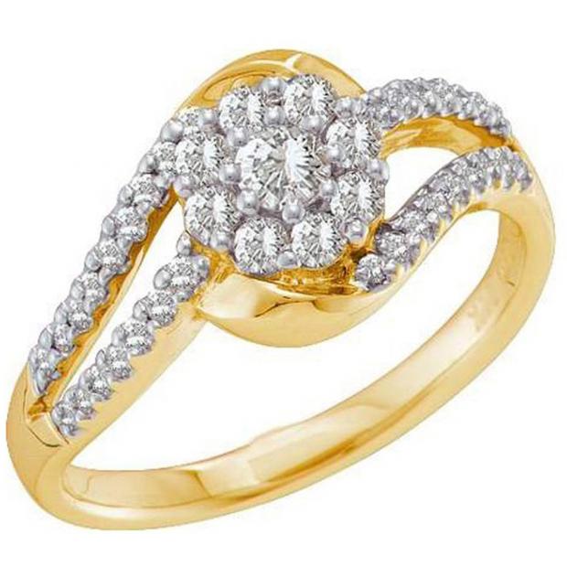 0.55 Carat (ctw) 14K Yellow Gold Round White Diamond Ladies Split Shank Bridal Halo Engagement Ring 1/2 CT