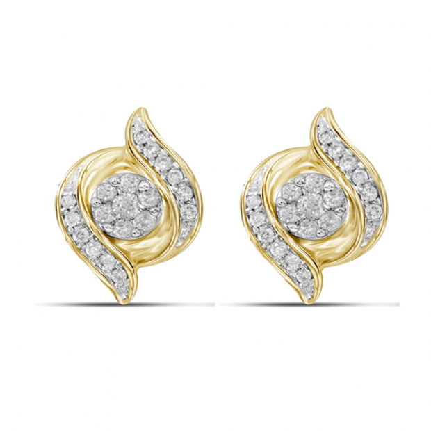 0.25 Carat (ctw) 14k Yellow Gold Round White Diamond Swirl Cluster Stud Earrings 1/4 CT