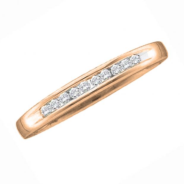 0.08 Carat (ctw) 10K Rose Gold Round Cut White Diamond Ladies Channel Set Anniversary Wedding Stackable Band 1/10 CT
