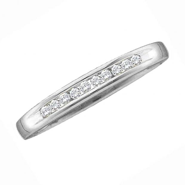 0.08 Carat (ctw) 14K White Gold Round Cut White Diamond Ladies Channel Set Anniversary Wedding Stackable Band 1/10 CT