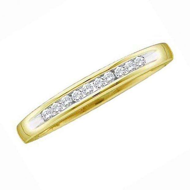0.08 Carat (ctw) 18K Yellow Gold Round Cut White Diamond Ladies Channel Set Anniversary Wedding Stackable Band 1/10 CT