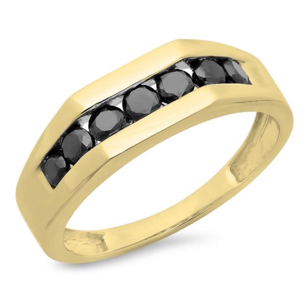 1.05 Carat (ctw) 10K Yellow Gold Round Cut Black Diamond Men