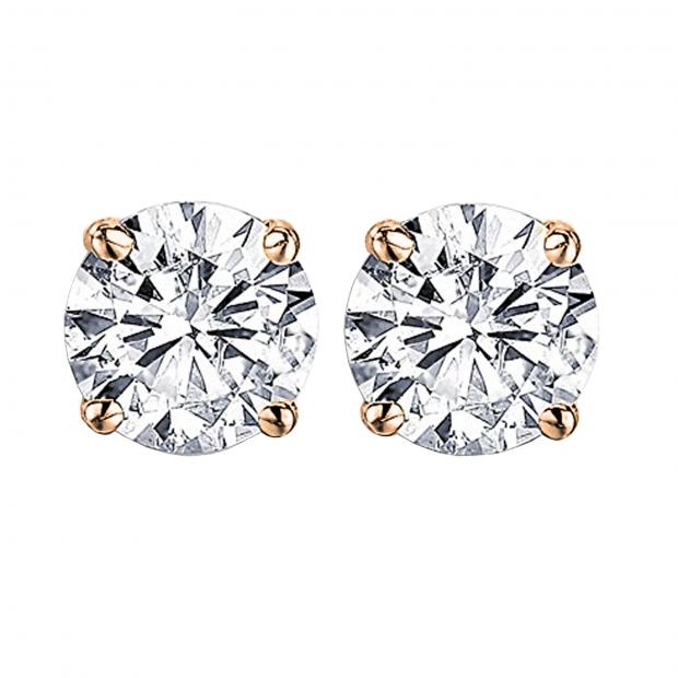3.00 Carat (ctw) Round Moissanite Ladies Solitaire Fashion Stud Earrings 10K Rose Gold