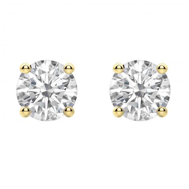 1.00 Carat (ctw) Round Moissanite Ladies Solitaire Fashion Stud Earrings 10K Yellow Gold