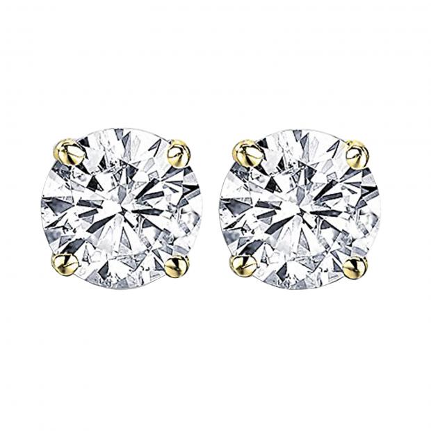 3.00 Carat (ctw) Round Moissanite Ladies Solitaire Fashion Stud Earrings 14K Yellow Gold