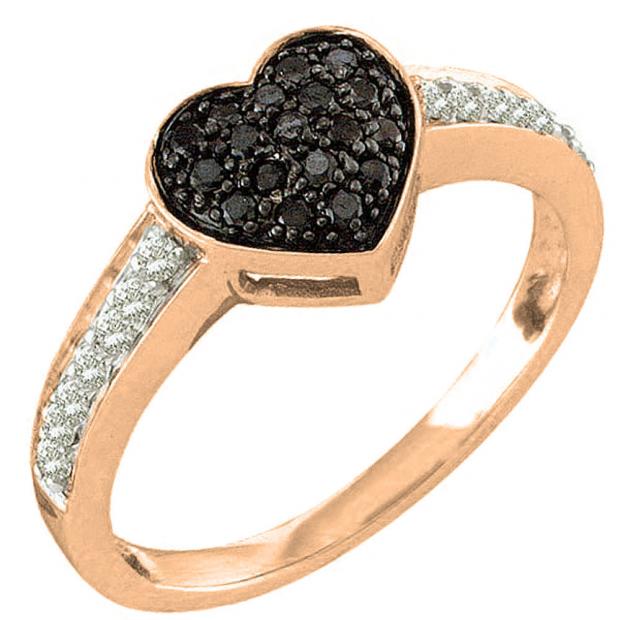 0.30 Carat (ctw) 10K Rose Gold Round Black & White Diamond Ladies Promise Heart Engagement Ring