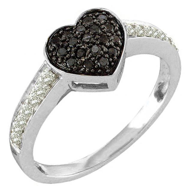 0.30 Carat (ctw) 10K White Gold Round Black & White Diamond Ladies Promise Heart Engagement Ring