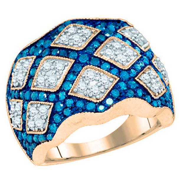 2.02 Carat (ctw) 10K Rose Gold Round White & Blue Diamond Ladies Right Hand Fashion Band 2 CT
