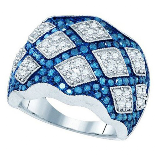 2.02 Carat (ctw) 10K White Gold Round White & Blue Diamond Ladies Right Hand Fashion Band 2 CT