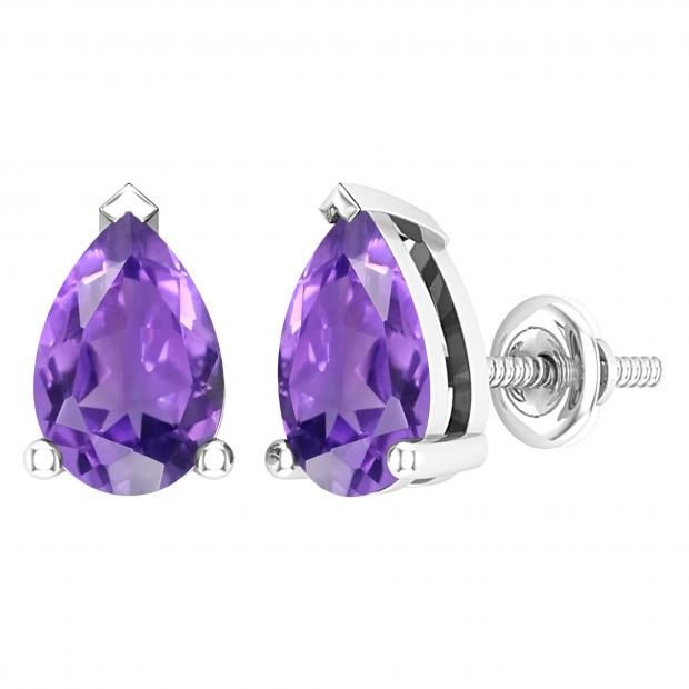7x5mm Pear Amethyst Solitaire Stud Earrings for Her in 925 Sterling Silver