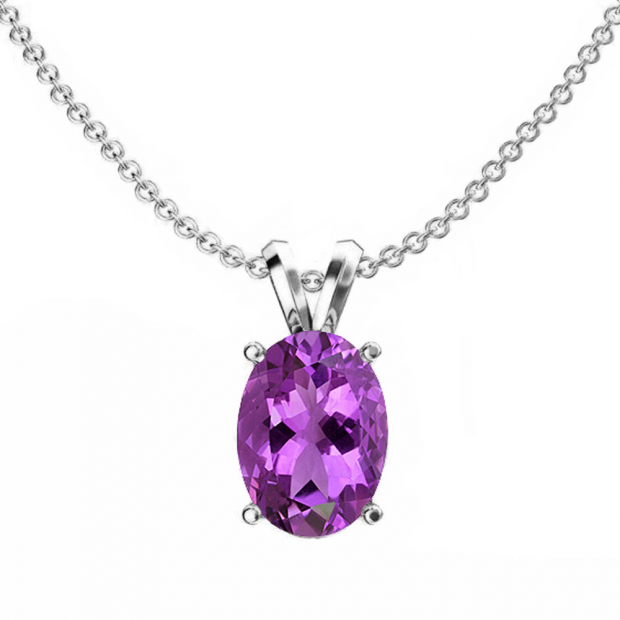 1.50 Carat (ctw) Sterling Silver Oval Cut Amethyst Ladies Solitaire Pendant (Chain Included) 1 1/2 CT