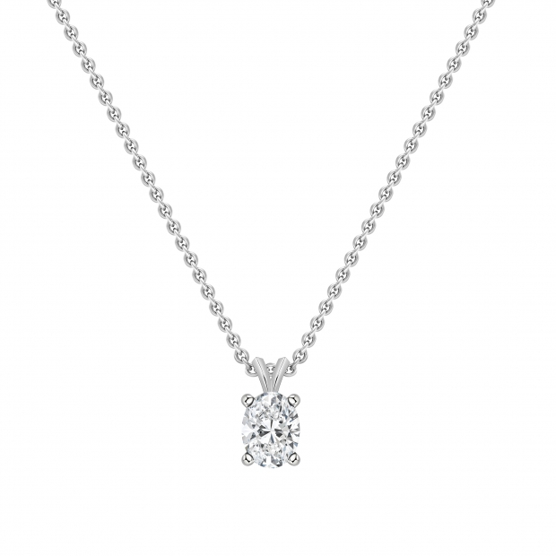2.00 Cttw Oval Cubic Zirconia V Bail Solitaire Pendant with 18 inch Silver Chain, 925 Sterling Silver