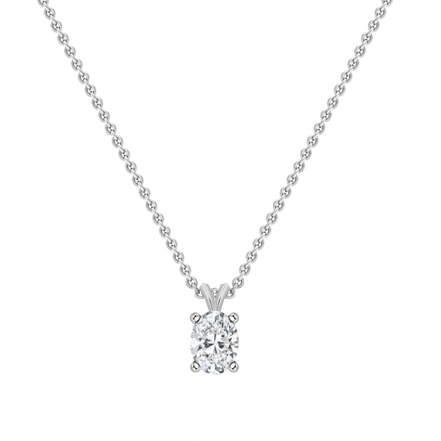 3.00 Cttw Oval Cubic Zirconia V Bail Solitaire Pendant with 18 inch Silver Chain, 925 Sterling Silver