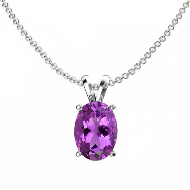 1.00 Carat (ctw) Sterling Silver Oval Cut Amethyst Ladies Solitaire Pendant (Chain Included) 1 CT