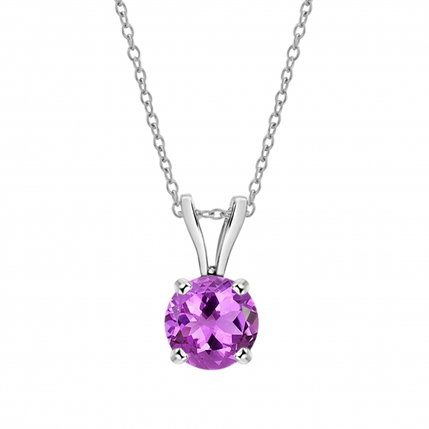 1.50 Carat (ctw) Sterling Silver Round Cut Amethyst Ladies Solitaire Pendant (Chain Included) 1 1/2 CT