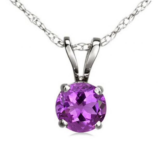 1.00 Carat (ctw) Sterling Silver Round Cut Amethyst Ladies Solitaire Pendant (Chain Included) 1 CT