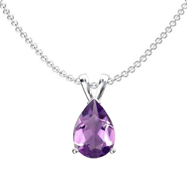 1.50 Carat (ctw) Sterling Silver Pear Cut Amethyst Ladies Solitaire Pendant (Chain Included) 1 1/2 CT