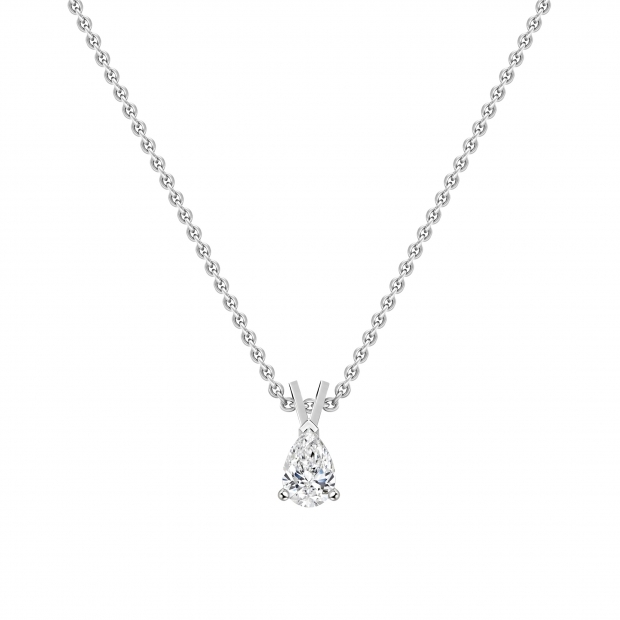 0.50 Cttw Pear Cut Solitaire Cubic Zirconia Classic Pendant with 18 inch Silver Chain, 925 Sterling Silver