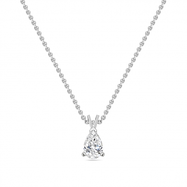 1.00 Cttw Pear Cut Solitaire Cubic Zirconia Classic Pendant with 18 inch Silver Chain, 925 Sterling Silver