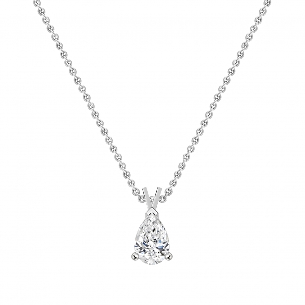 1.50 Cttw Pear Cut Solitaire Cubic Zirconia Classic Pendant with 18 inch Silver Chain, 925 Sterling Silver